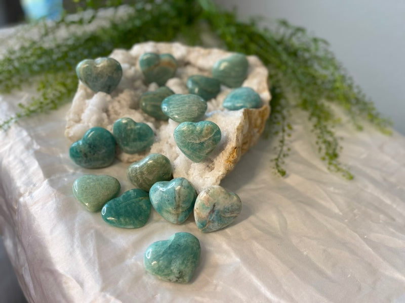 Amazonite Hearts from Madagascar for money, luck, love, and calm FB1032