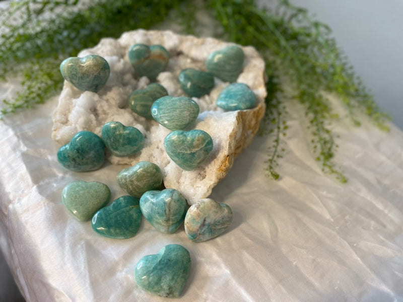 Amazonite Hearts from Madagascar for money, luck, love, and calm FB1032