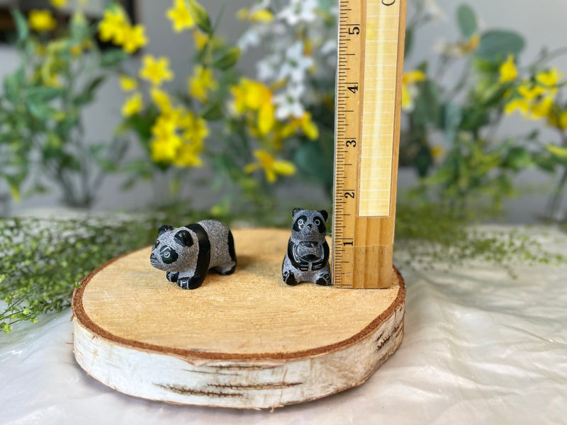 Panda Bear PAIR Spirit Stone Animal Carved from Black Obsidian FB3170 🐼