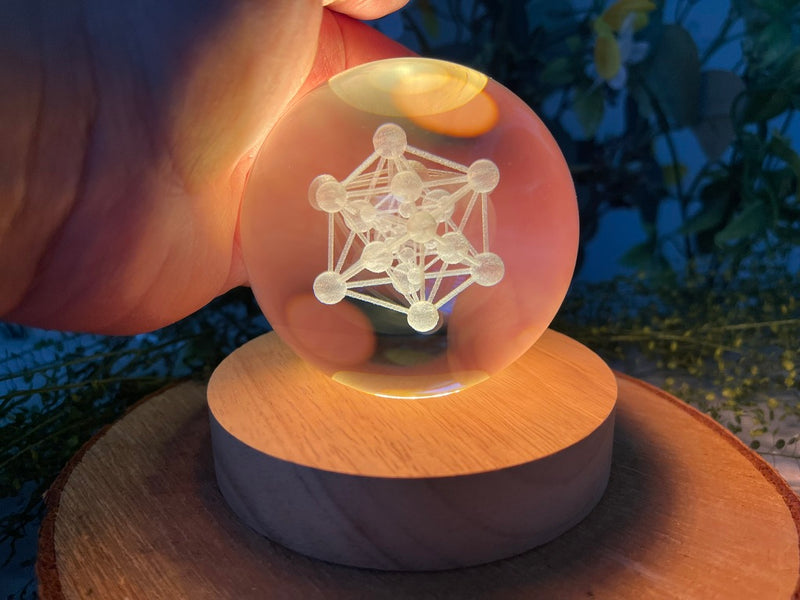 Holographic 3-D Clear Sphere with Lighted Wood Stand FB3241