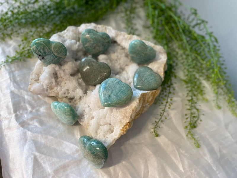 Amazonite Hearts from Madagascar for money, luck, love, and calm FB1032