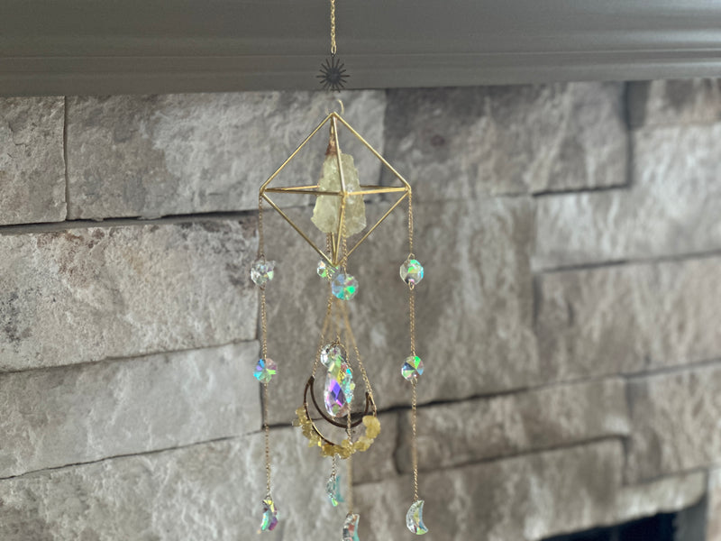 Crystal Sun Catcher - Rose Quartz or Citrine with Iridescent crystals FB3272 🦚