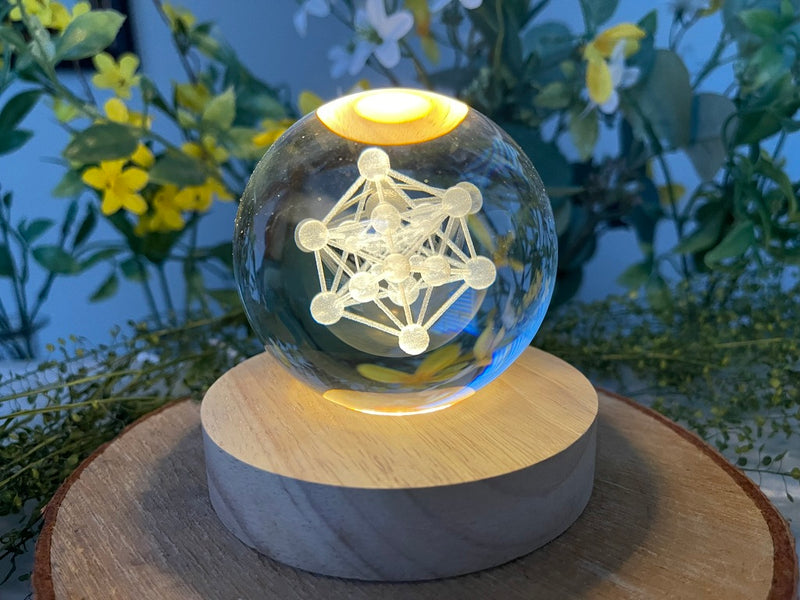 Holographic 3-D Clear Sphere with Lighted Wood Stand FB3241