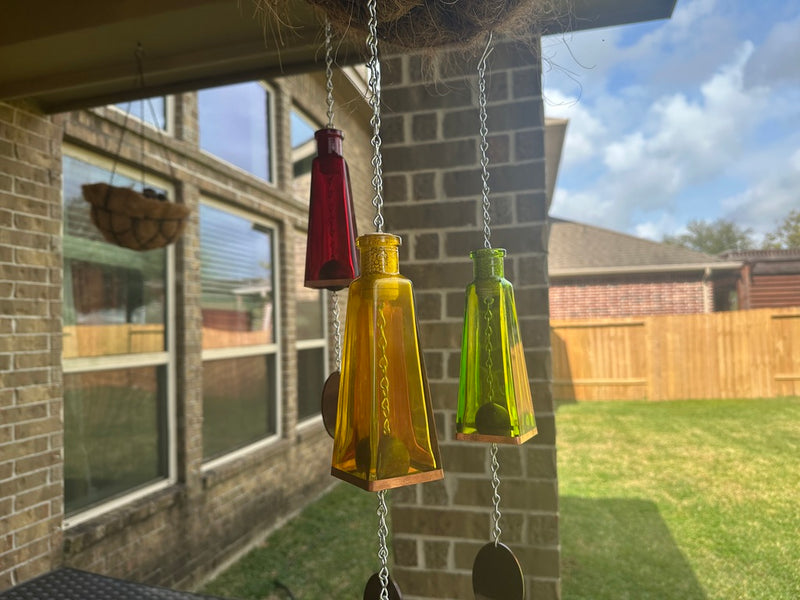 Glass Wind Chimes Made from Pyramid Shaped Bottles FB1594