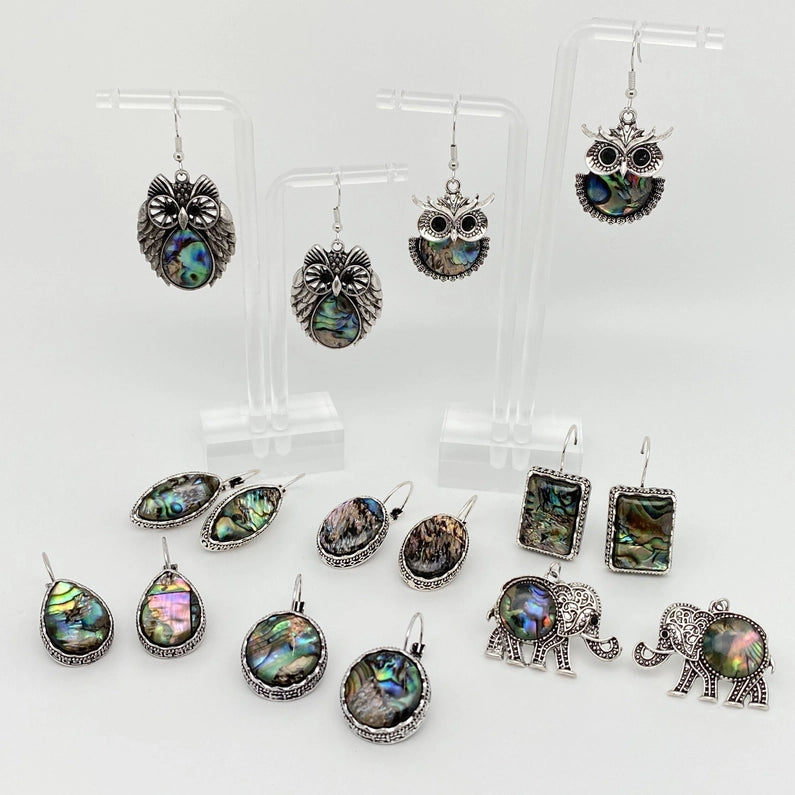 Abalone Drop Earrings, Elephant, Owl, Assorted Geometric Shapes FB3249 🦉