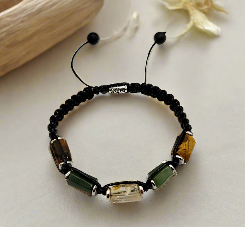 Abundance- Unisex / Men's Adjustable Barrel Semi-Precious Stone Intention Bracelet FB3540 🩷