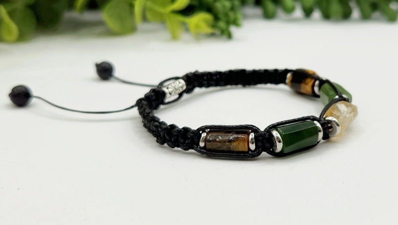 Abundance- Unisex / Men's Adjustable Barrel Semi-Precious Stone Intention Bracelet FB3540 🩷