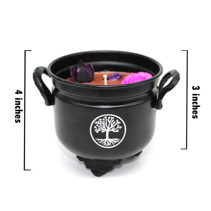 Black Cauldron (Smudge Pot) Candle or Incense Burner with Poured Soy Candle FB1911