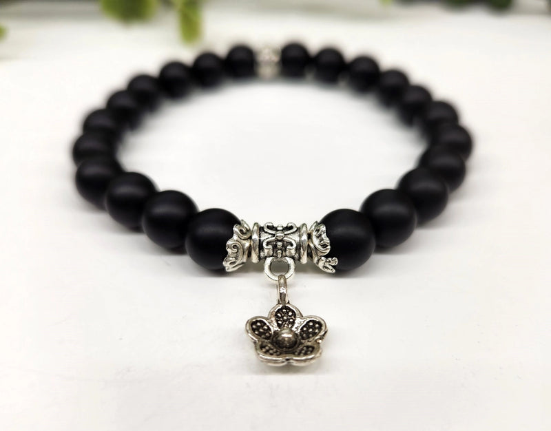 Black Obsidian Power / Prayer Bracelet with charm FB1301 🩷