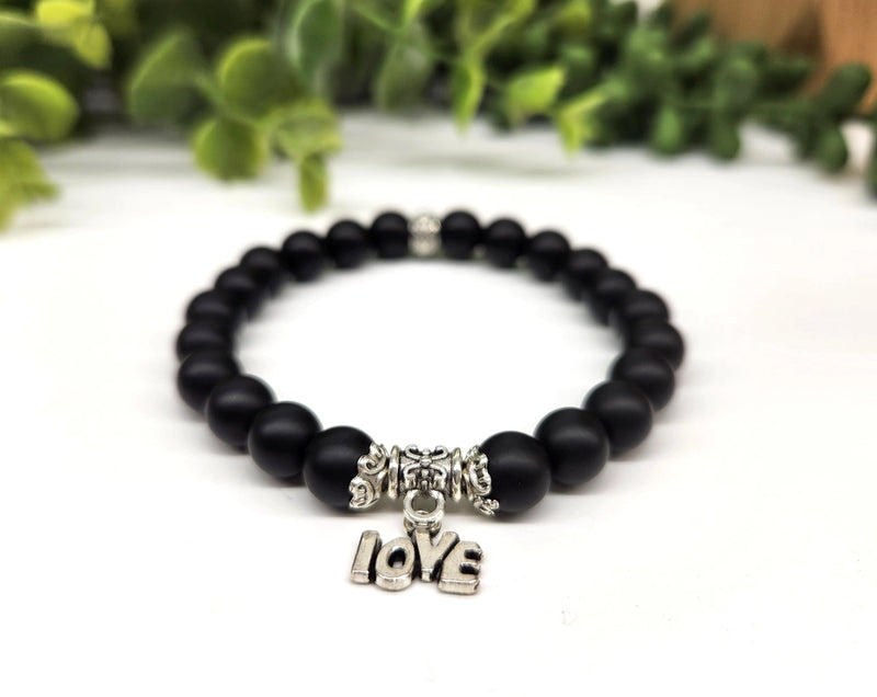 Black Obsidian Power / Prayer Bracelet with charm FB1301 🩷