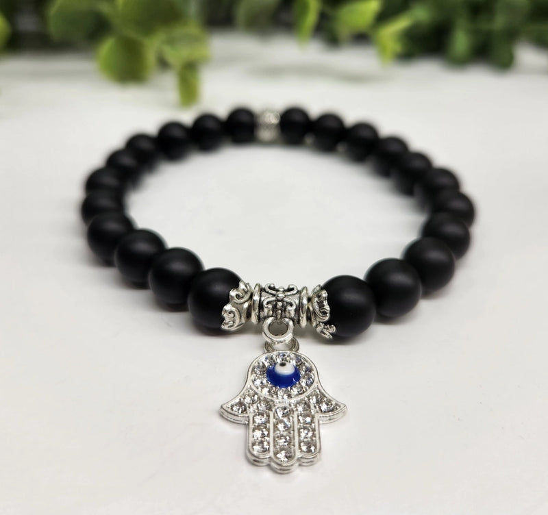 Black Obsidian Power / Prayer Bracelet with charm FB1301 🩷