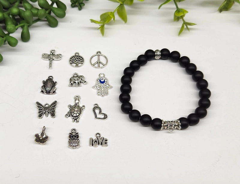 Black Obsidian Power / Prayer Bracelet with charm FB1301 🩷