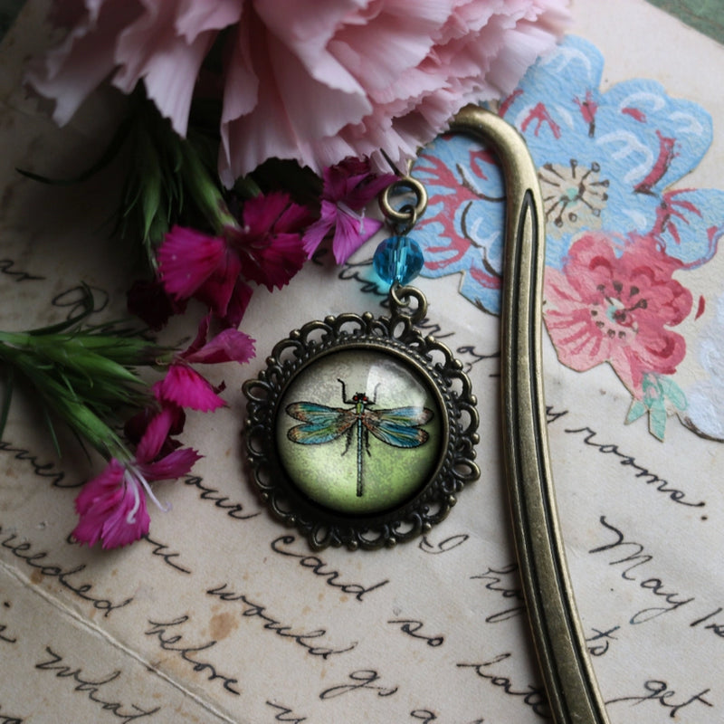 Book Hook, Bronze with Dragonfly Cabochon FB3066 ✨