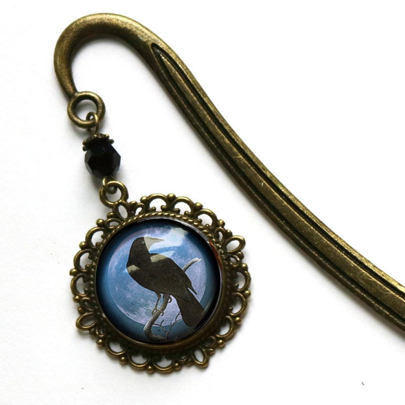 Book Hook, Bronze with Raven & Blue Glass Cabochon FB2858 ✨ ✨