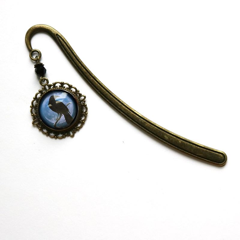 Book Hook, Bronze with Raven & Blue Glass Cabochon FB2858 ✨ ✨