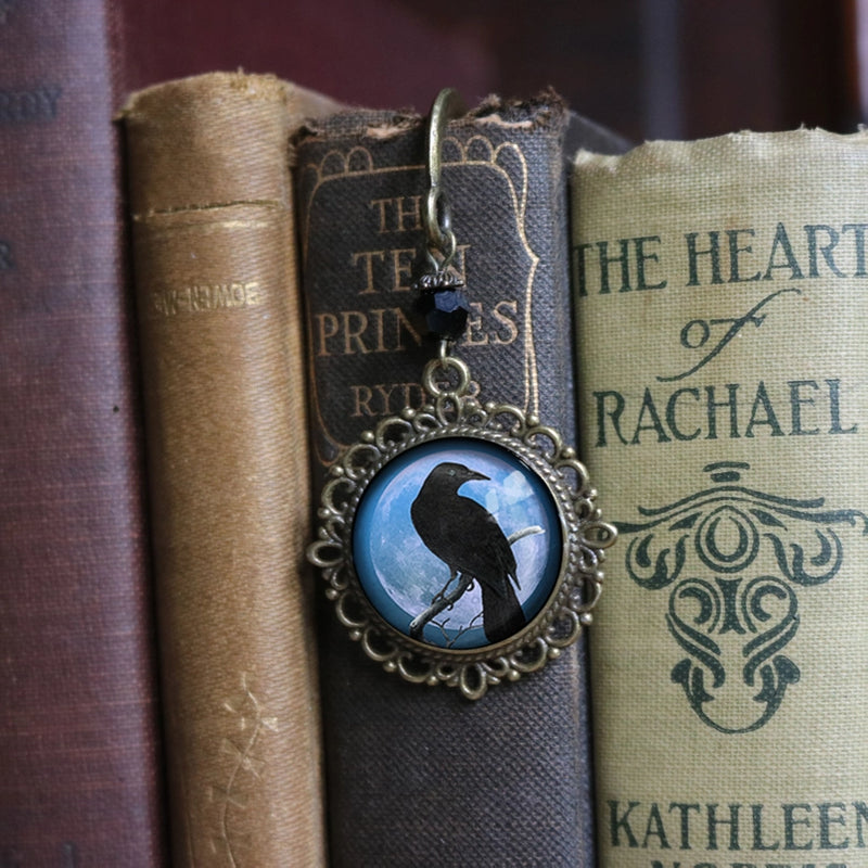 Book Hook, Bronze with Raven & Blue Glass Cabochon FB2858 ✨ ✨