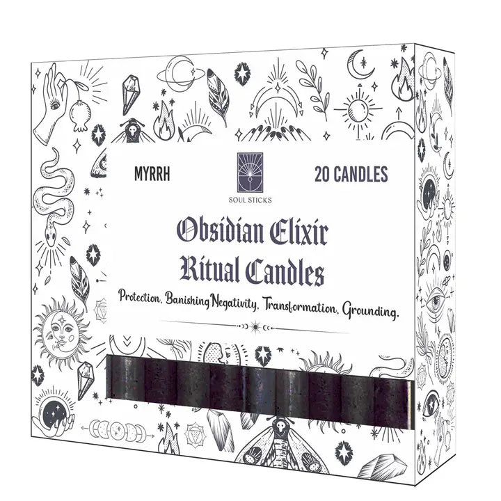 Obsidian Elixir Myrrh & Vanilla Ritual Candles, Box of 20 🕯️ FB2548