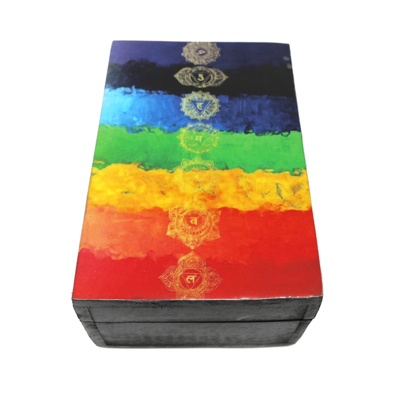 Chakra Colors Hinged Wooden Crystal / Trinket / Tarot / Jewelry Box FB1282