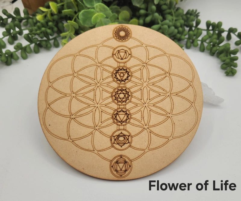 Chakra Carved Heart Wood Box Flower of Life, or Oval Palm Stone Symbol Collection FB2501 💙