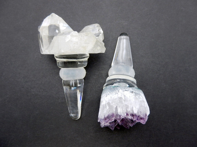 Crystal Bottle Stopper Amethyst or Clear Quartz Wine Stopper - Feng Shui FB3213 🎀