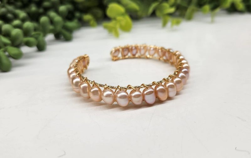 Cultured Peacock or Peach Freshwater Pearls Cuff / Bangle Bracelet  FB1133