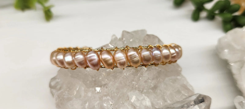 Cultured Peacock or Peach Freshwater Pearls Cuff / Bangle Bracelet  FB1133