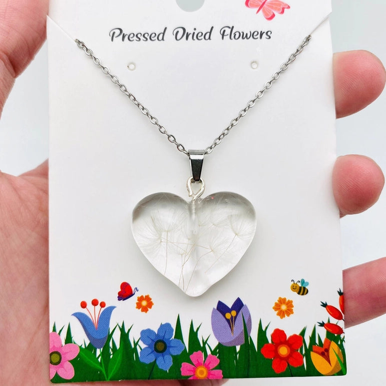 Natural Dandelion Heart Shape or Sphere Shape Necklace FB3459 🌼