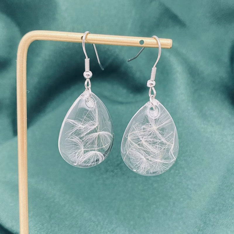 Natural Dandelion Teardrop Shape Dangle Earrings FB3058 🌼