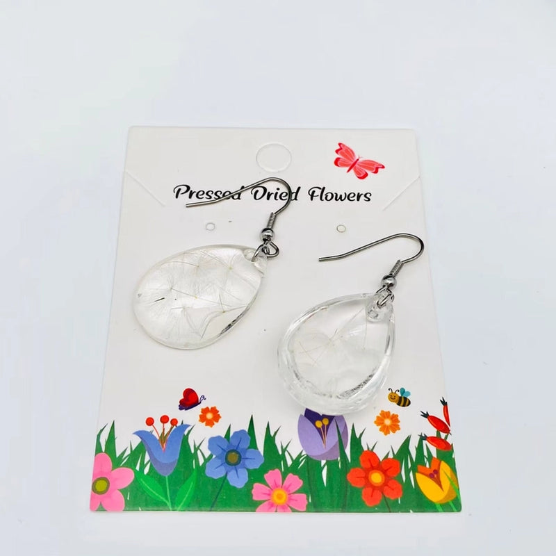 Natural Dandelion Teardrop Shape Dangle Earrings FB3058 🌼