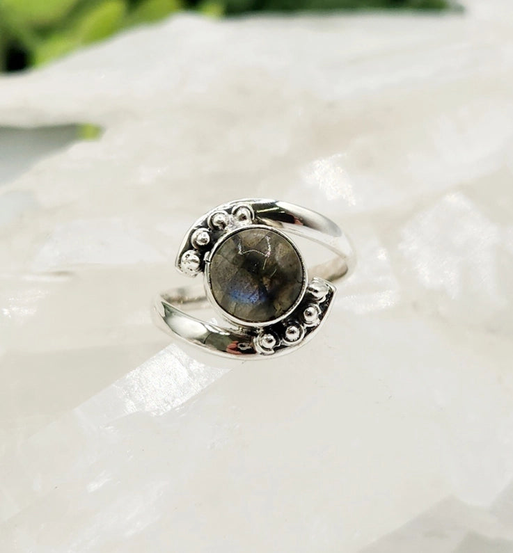 Evil Eye Protection Sterling Silver Ring with Labradorite Center Stone FB3156 ✨