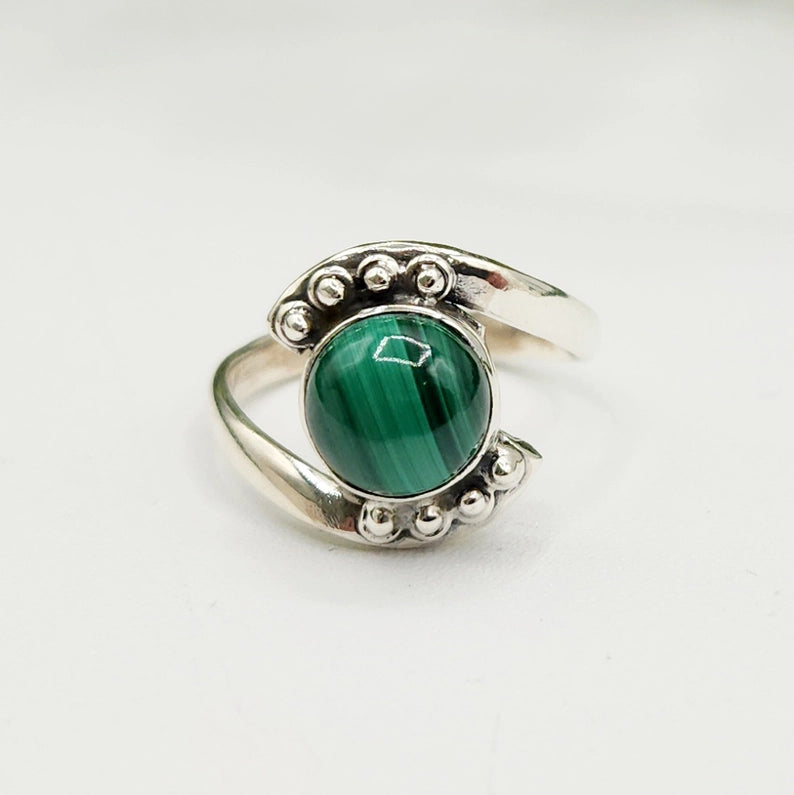 Evil Eye Protection Sterling Silver Ring with Malachite Center Stone FB1350 ✨