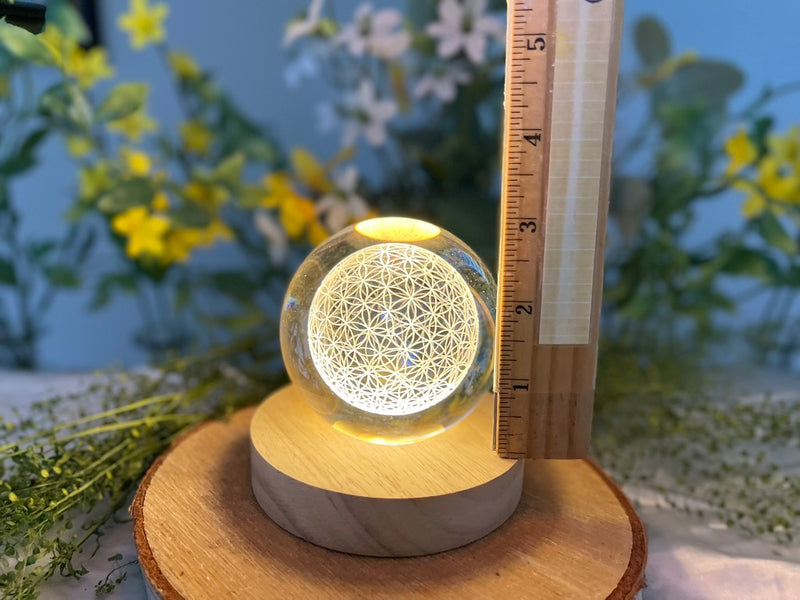 Holographic 3-D Clear Sphere with Lighted Wood Stand FB3241