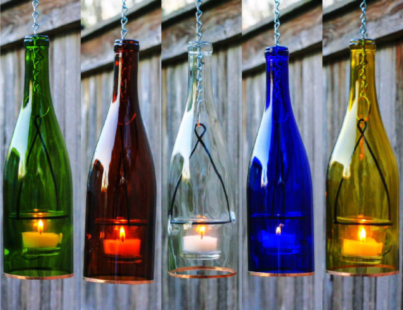 Glass Wine Bottle Hanging Votive Holders FB3482