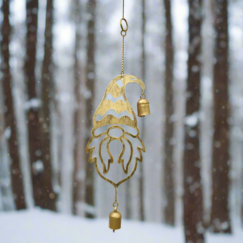 Golden Garden Santa Hat Gnome Wind Chimes FB2203  🍃