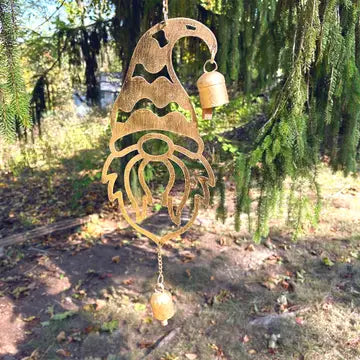 Golden Garden Santa Hat Gnome Wind Chimes FB2203  🍃