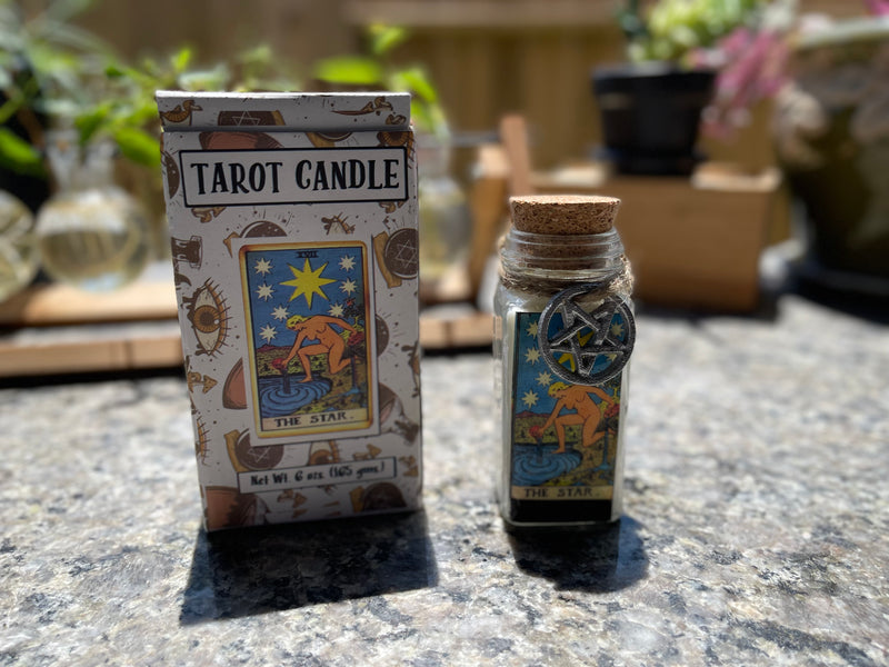 Tarot Candles with essential oils and crystals in a Corked Glass Jar FB3438