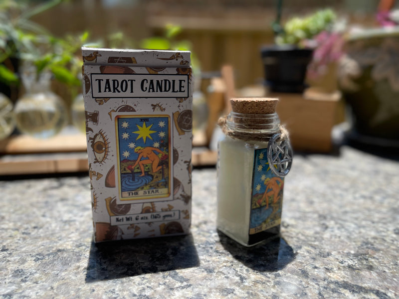 Tarot Candles with essential oils and crystals in a Corked Glass Jar FB3438