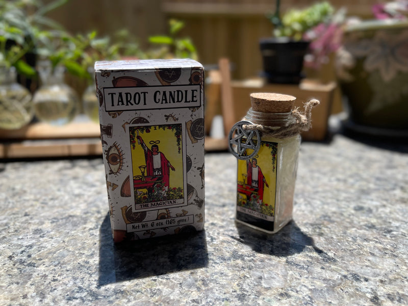 Tarot Candles with essential oils and crystals in a Corked Glass Jar FB3438