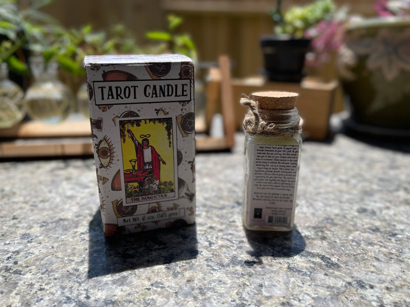 Tarot Candles with essential oils and crystals in a Corked Glass Jar FB3438