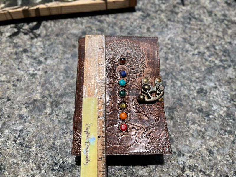 Handcrafted Leather Journal with embossed Chakra gemstones with fancy metal clasp FB3436