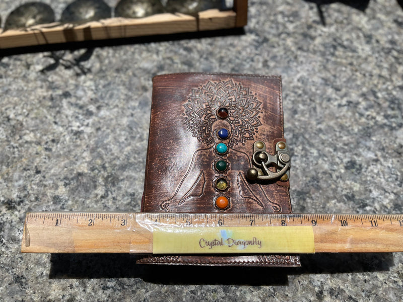 Handcrafted Leather Journal with embossed Chakra gemstones with fancy metal clasp FB3436