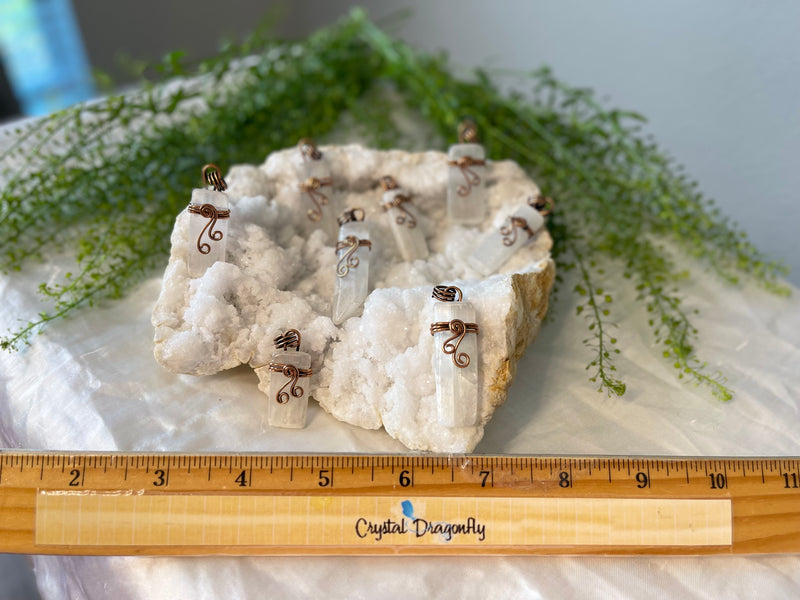 Selenite and Antiqued Copper Pendants