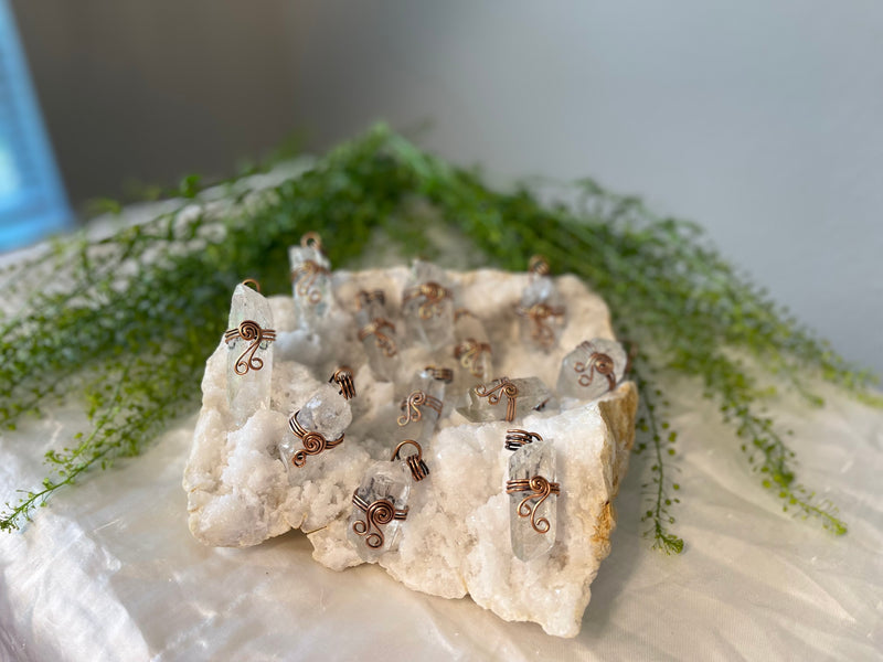 Clear Quartz and Antiqued Copper Pendants