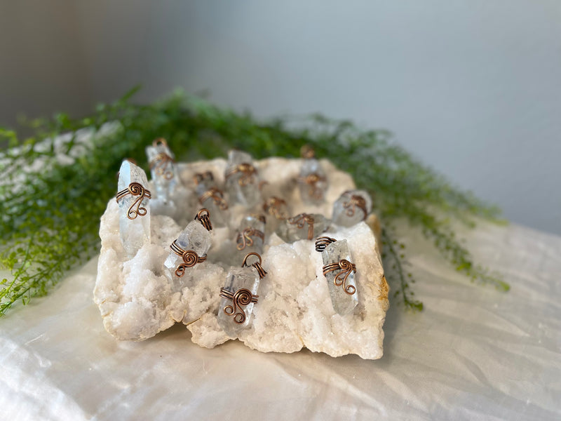 Clear Quartz and Antiqued Copper Pendants