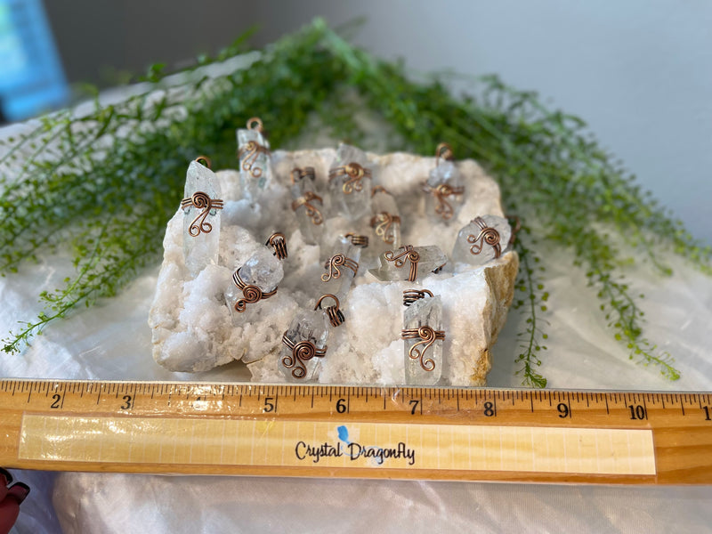 Clear Quartz and Antiqued Copper Pendants