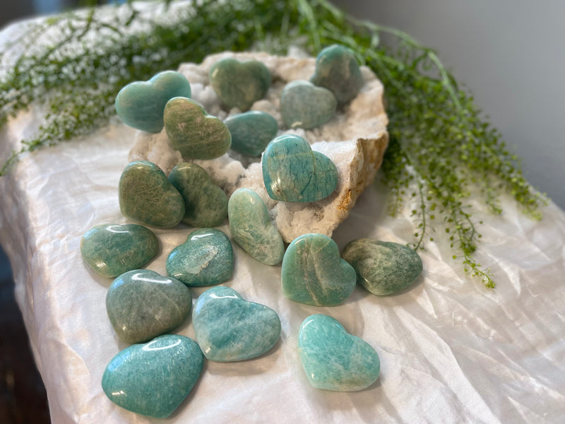 Amazonite Hearts from Madagascar for money, luck, love, and calm FB1032