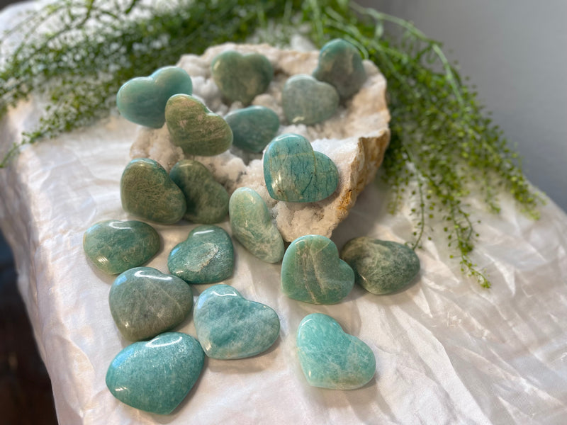 Amazonite Hearts from Madagascar for money, luck, love, and calm FB1032