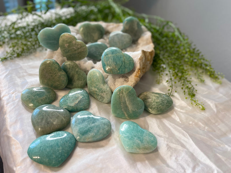 Amazonite Hearts from Madagascar for money, luck, love, and calm FB1032