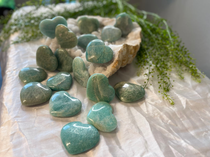 Amazonite Hearts from Madagascar for money, luck, love, and calm FB1032