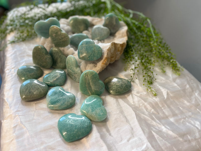 Amazonite Hearts from Madagascar for money, luck, love, and calm FB1032